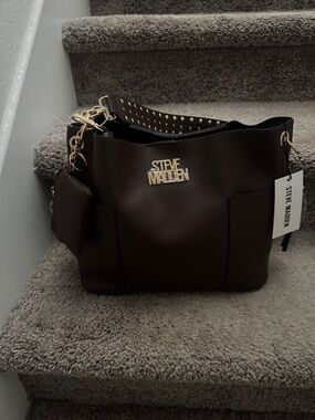 Steve Madden Dark Brown Shoulder Bag with Gold Hardware